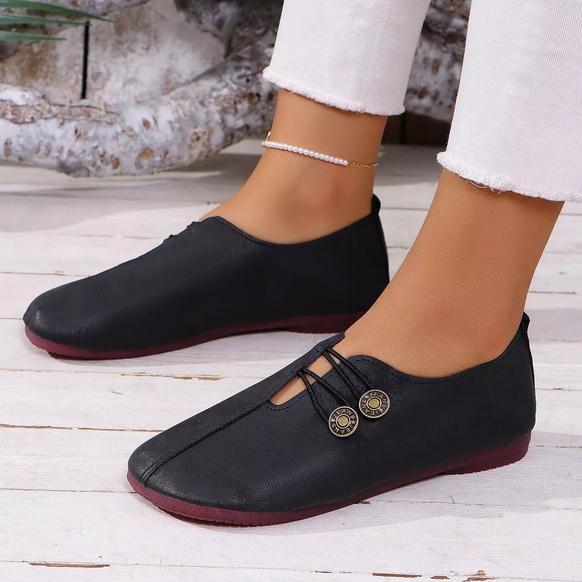 Round Toe Slip-Ons in Black for Women