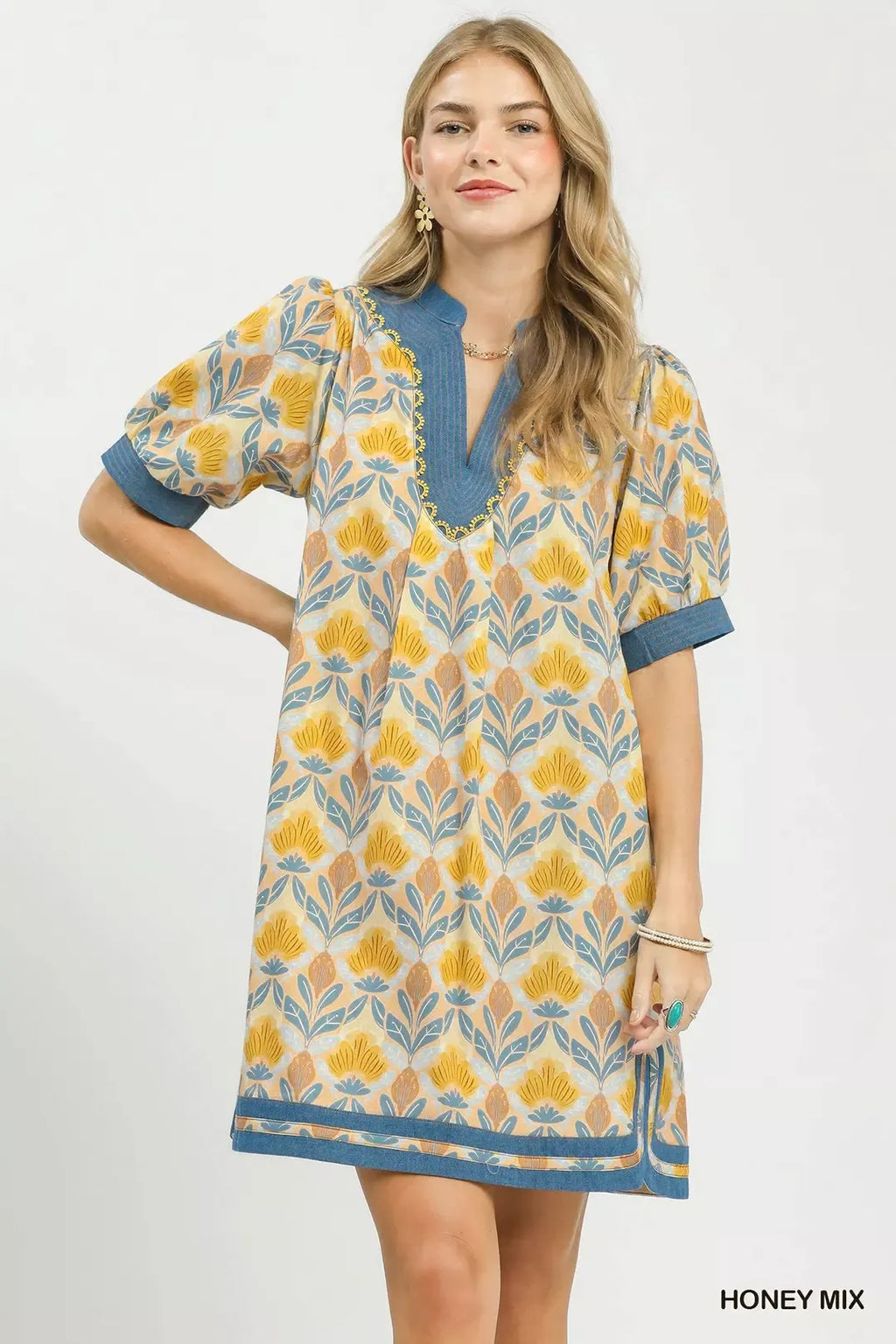 Mix Tile Print Mini Dress in Honey Mix for Women