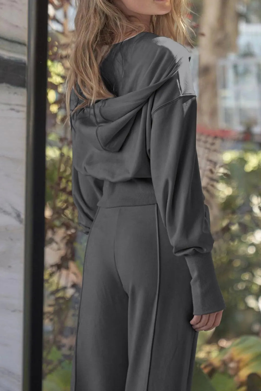 Zip-Up Hoodie and Pants Active Set in Dark Gray for Women