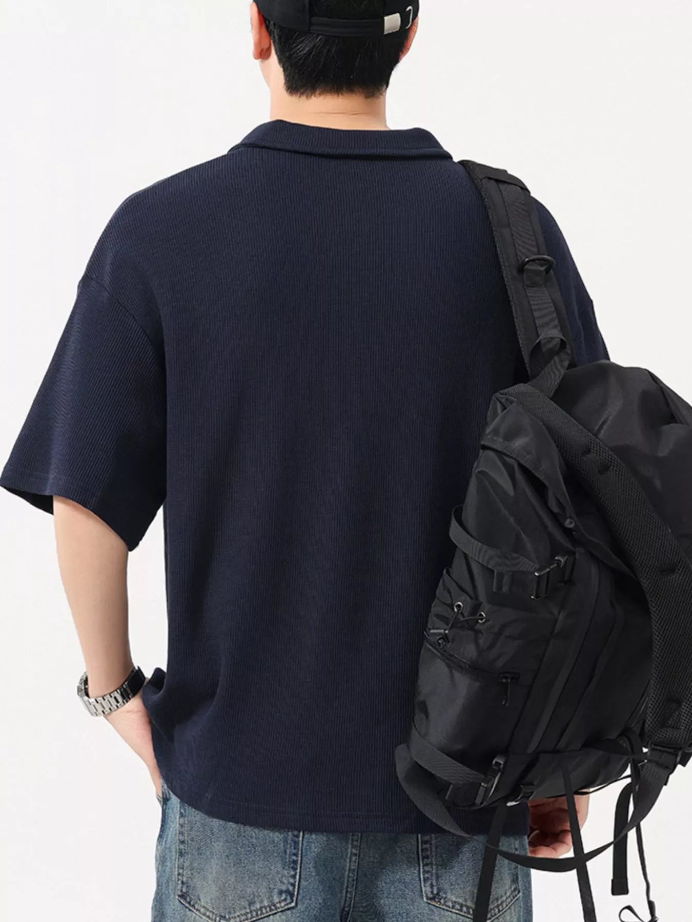 Plus Size Collared Neck Half Sleeve Polo in Royal Blue for Men