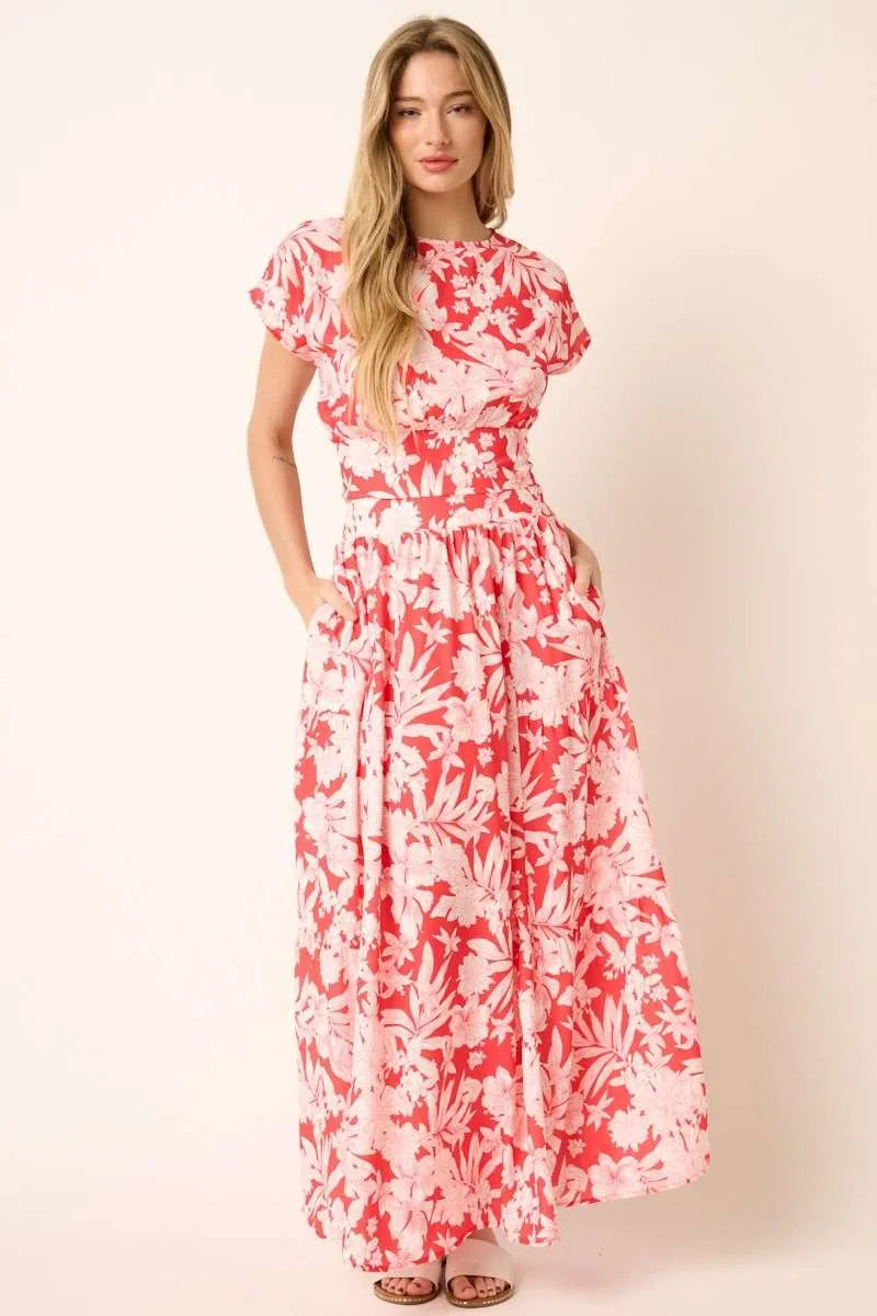 Tropical Print Top and Skirt Set in Coral for Women