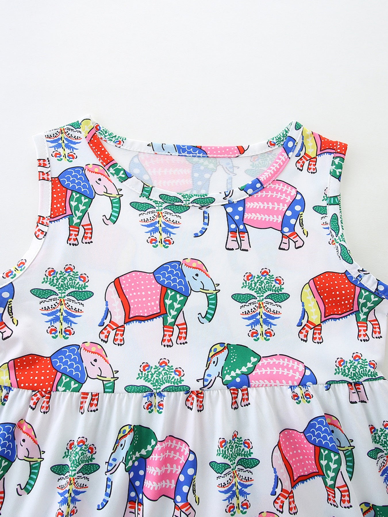 Sleeveless Elephant Print Casual Dress in White for Girls