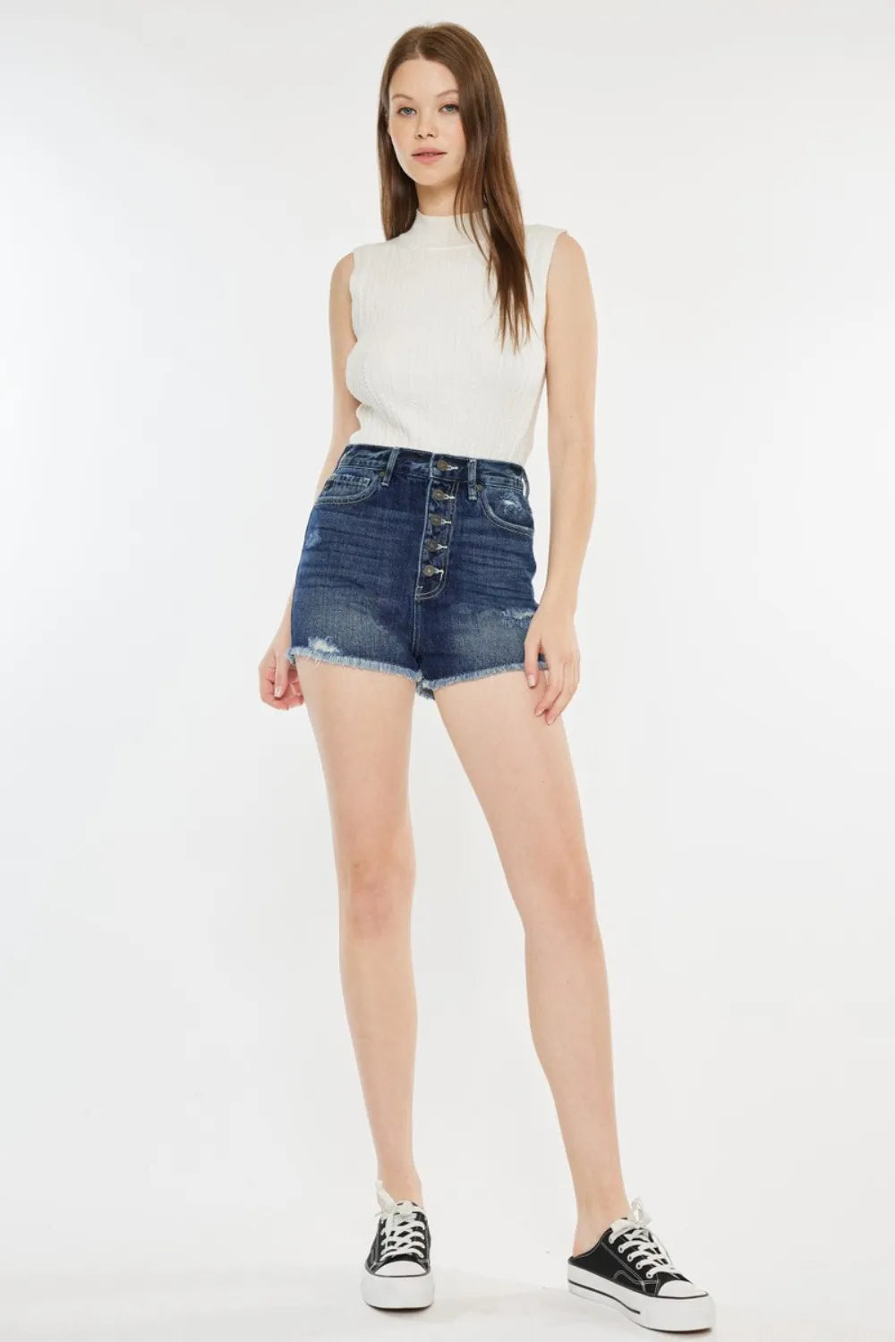 Raw Hem Button Fly Denim Shorts for Women