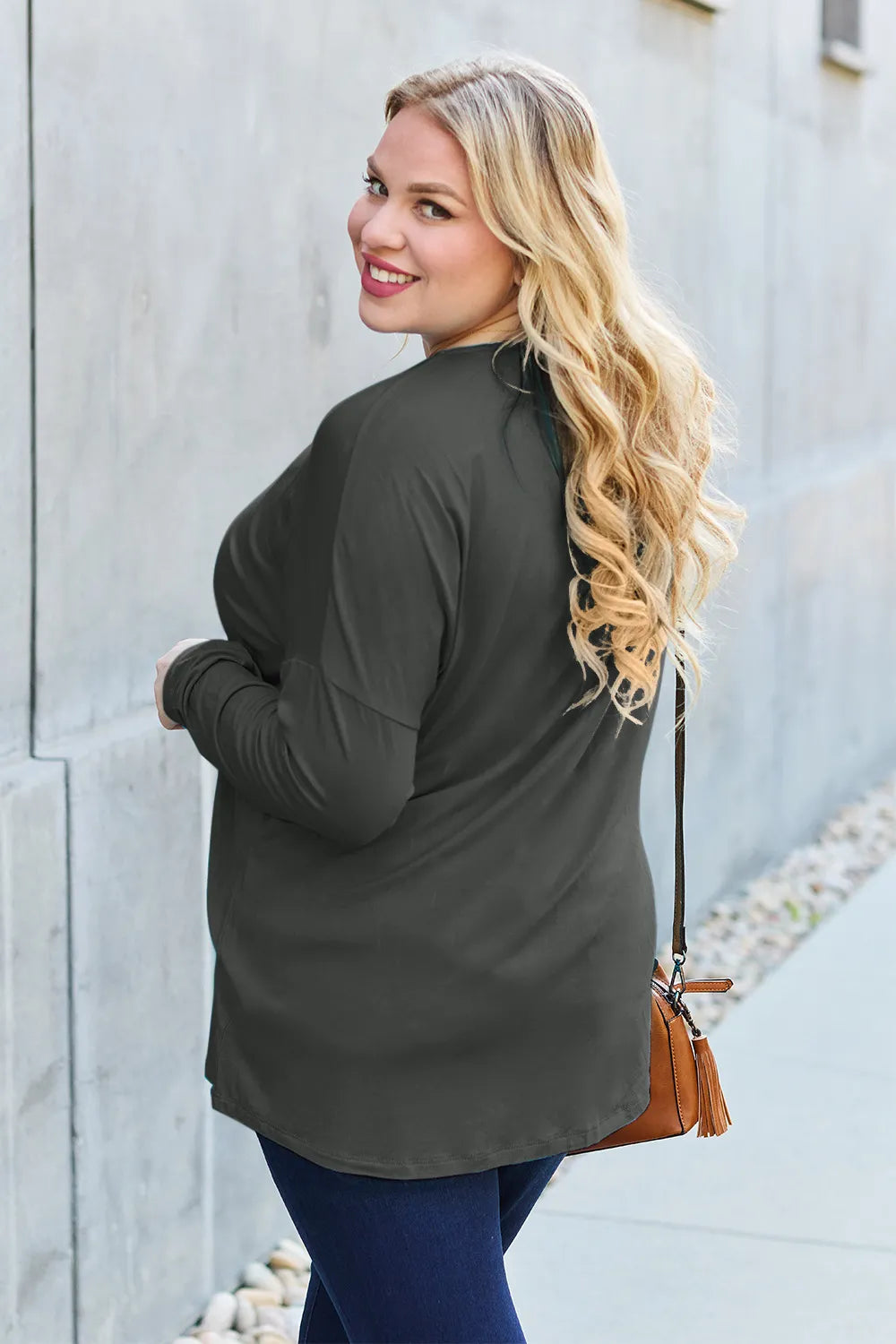 Plus Size Round Neck Dropped Shoulder T-Shirt for Women