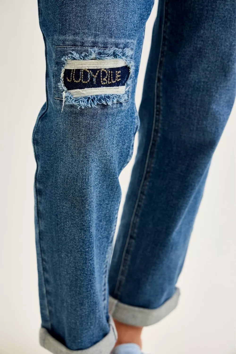 Mid Rise Boyfriend Embroidered Repair Patch Jeans in Md for Women