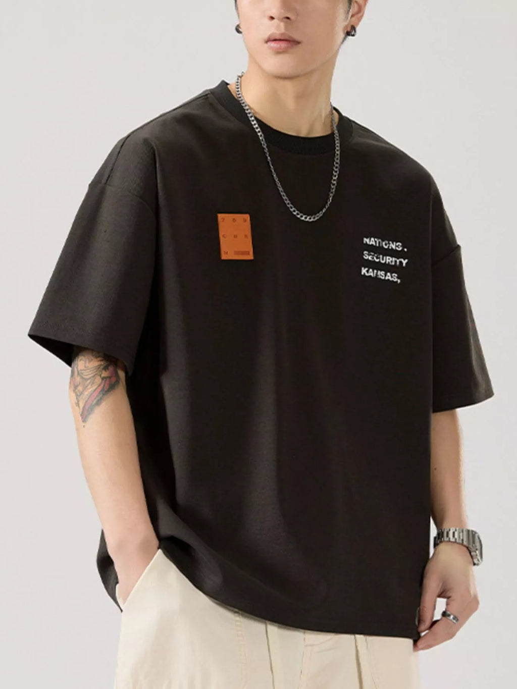 Round Neck Short Sleeve T-Shirt Plus Size in Classic in Dark Gray for Men