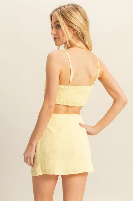 Ruched Bra Top and Mini Skirt Set in Butter for Women