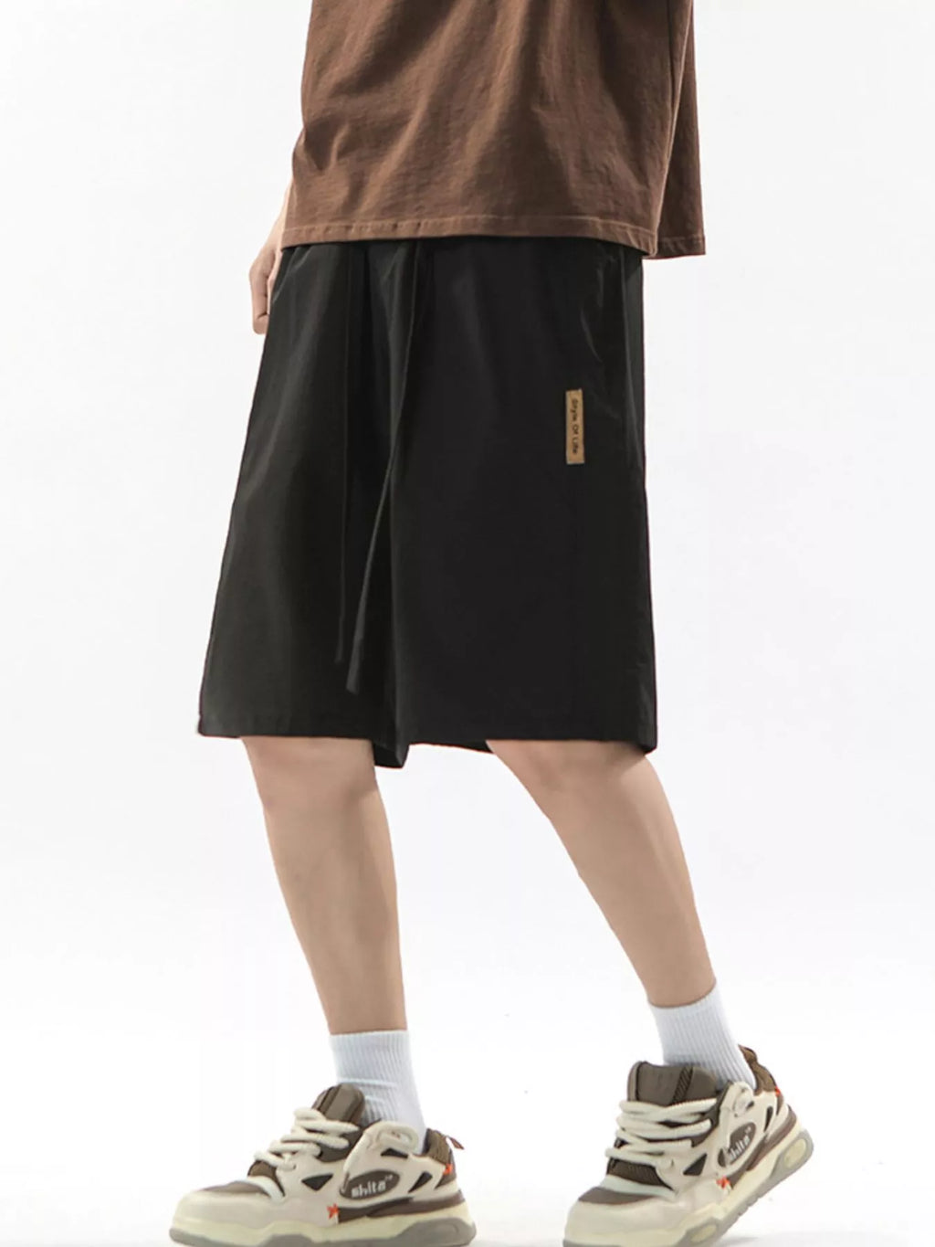 Drawstring Casual Loose-Fit Pants Plus Size in Black for Men