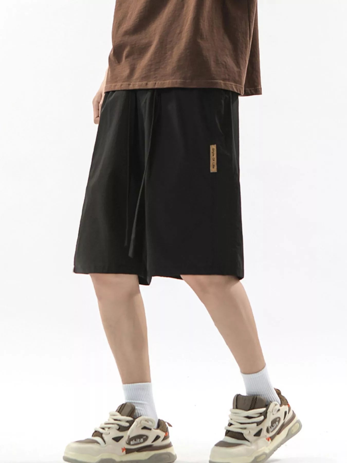 Drawstring Casual Loose-Fit Pants Plus Size in Black for Men