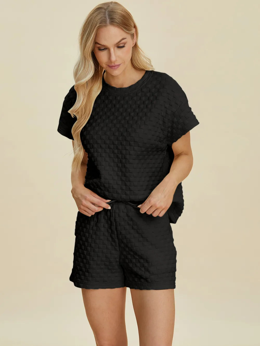 Plus Size Texture T-Shirt and Shorts Set for Women