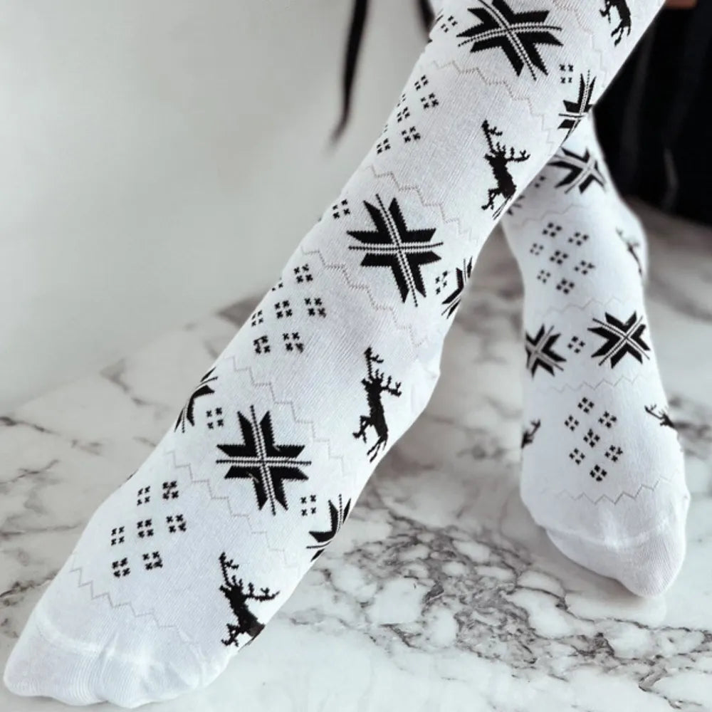 Christmas Element Bowknot Ribbed Trim Over Knee Stockings for Women