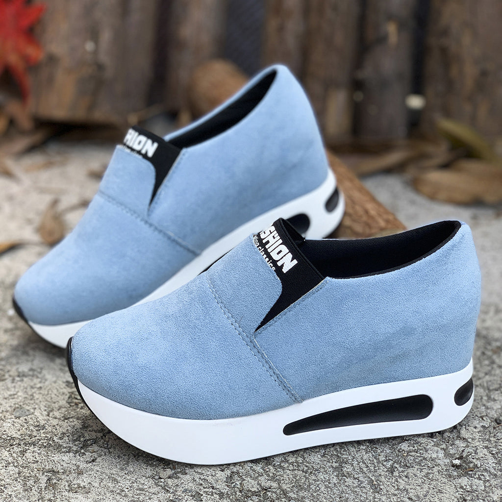 Round Toe Platform Slip-Ons in Green for Women
