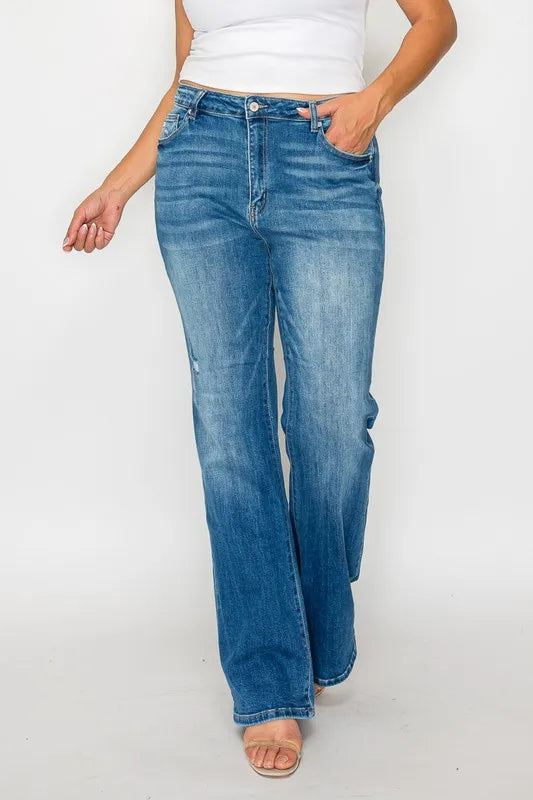 Plus Size Distressed High Rise Jeans with Pockets in Medium for Women