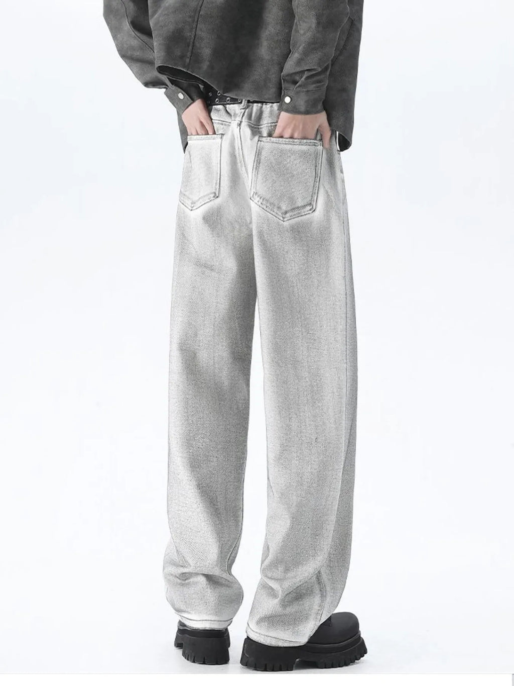Plus Size Wide Leg High Waisted Jeans in White for Men