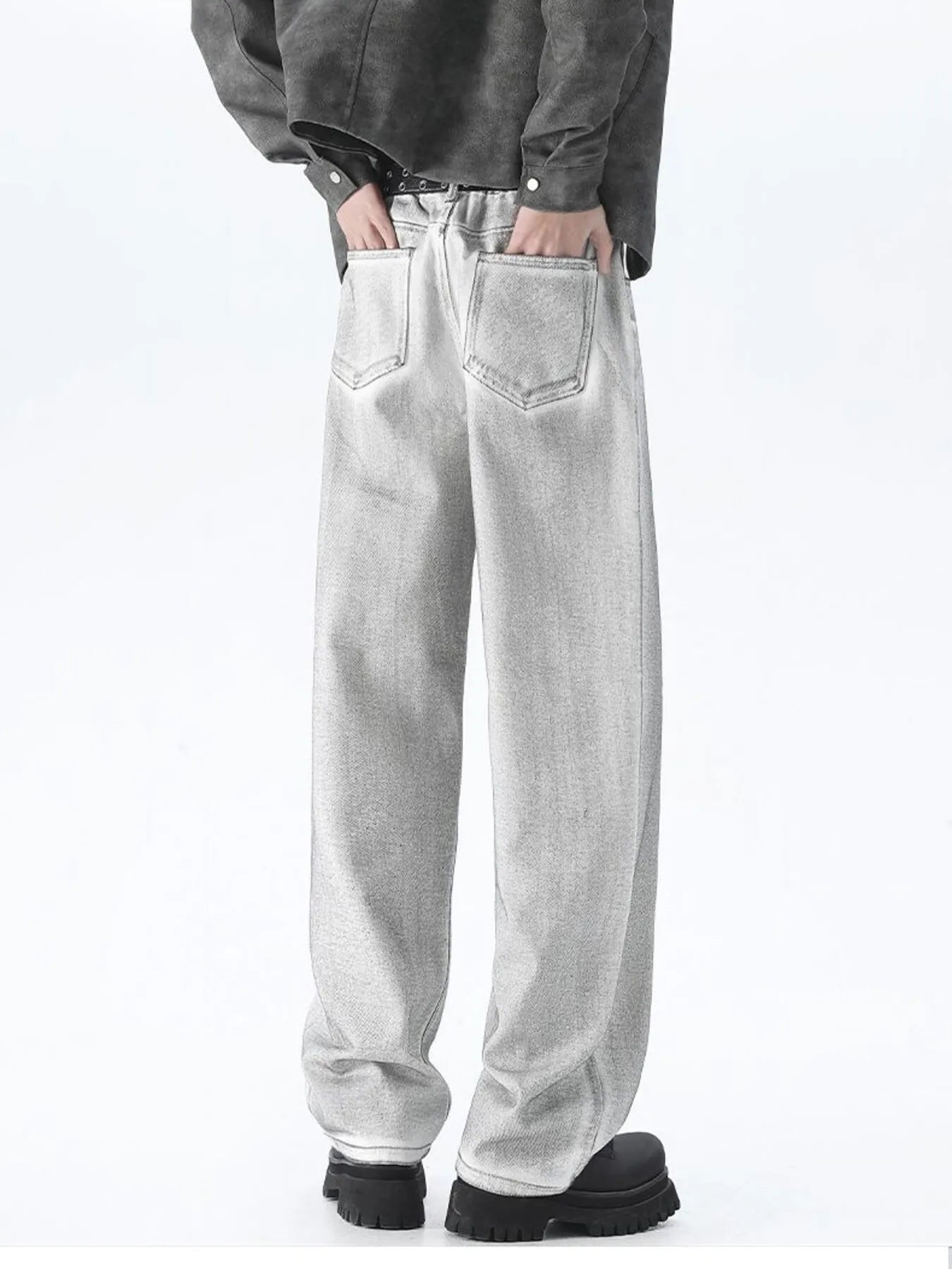 Plus Size Wide Leg High Waisted Jeans in White for Men