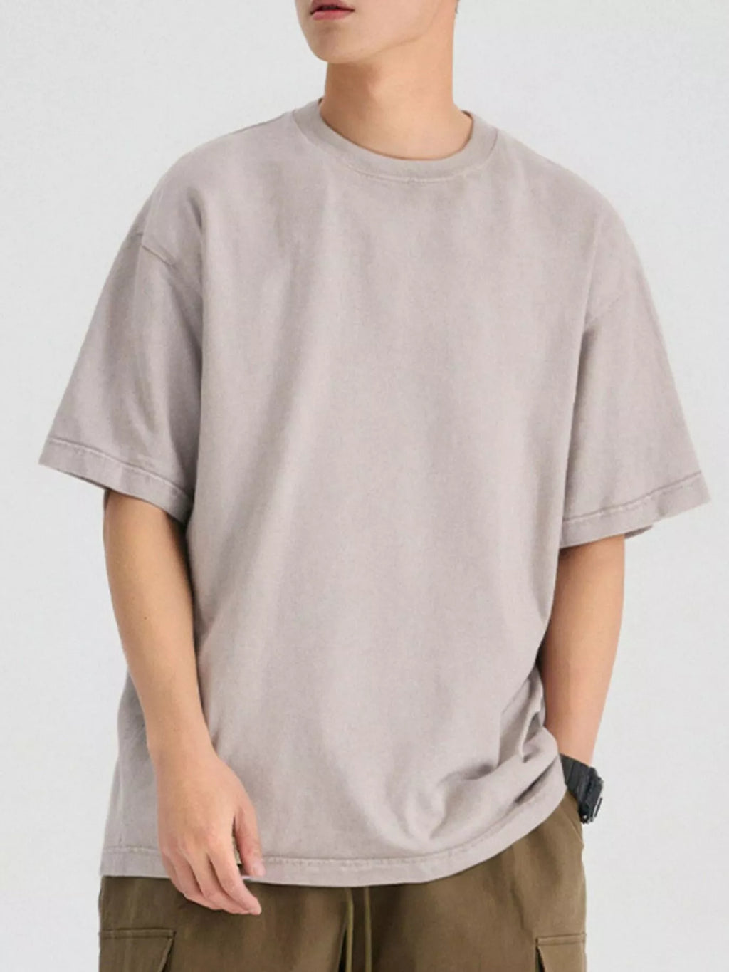 Round Neck Short Sleeve T-Shirt in Black Gray for Men