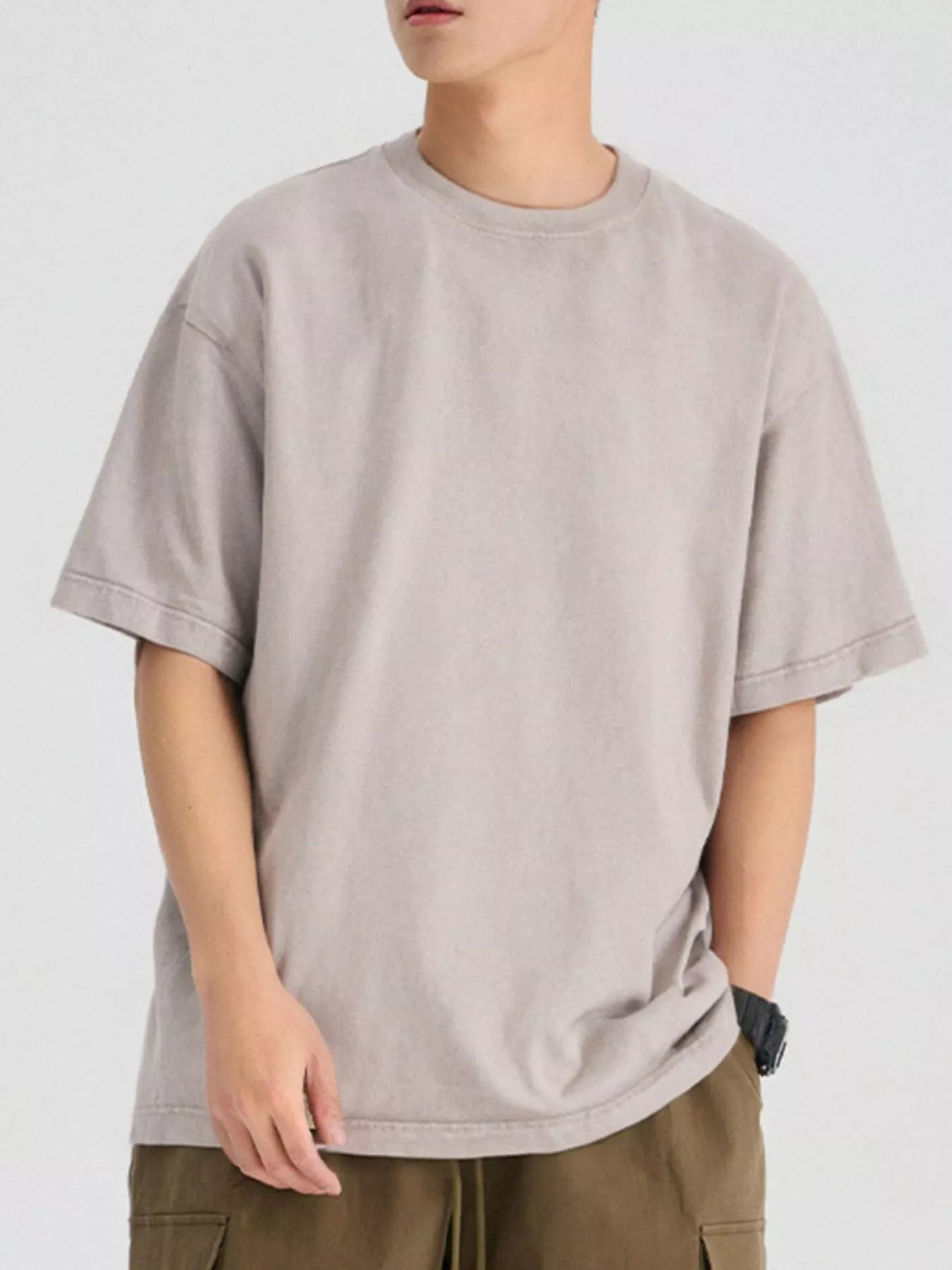 Round Neck Short Sleeve T-Shirt in Black Gray for Men