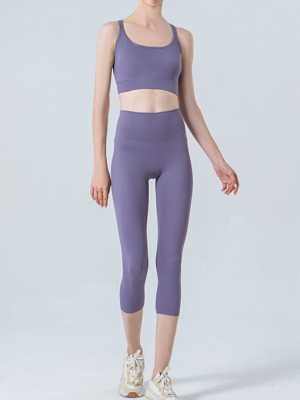 Wide Waistband Cropped Sports Leggings in Black for Women