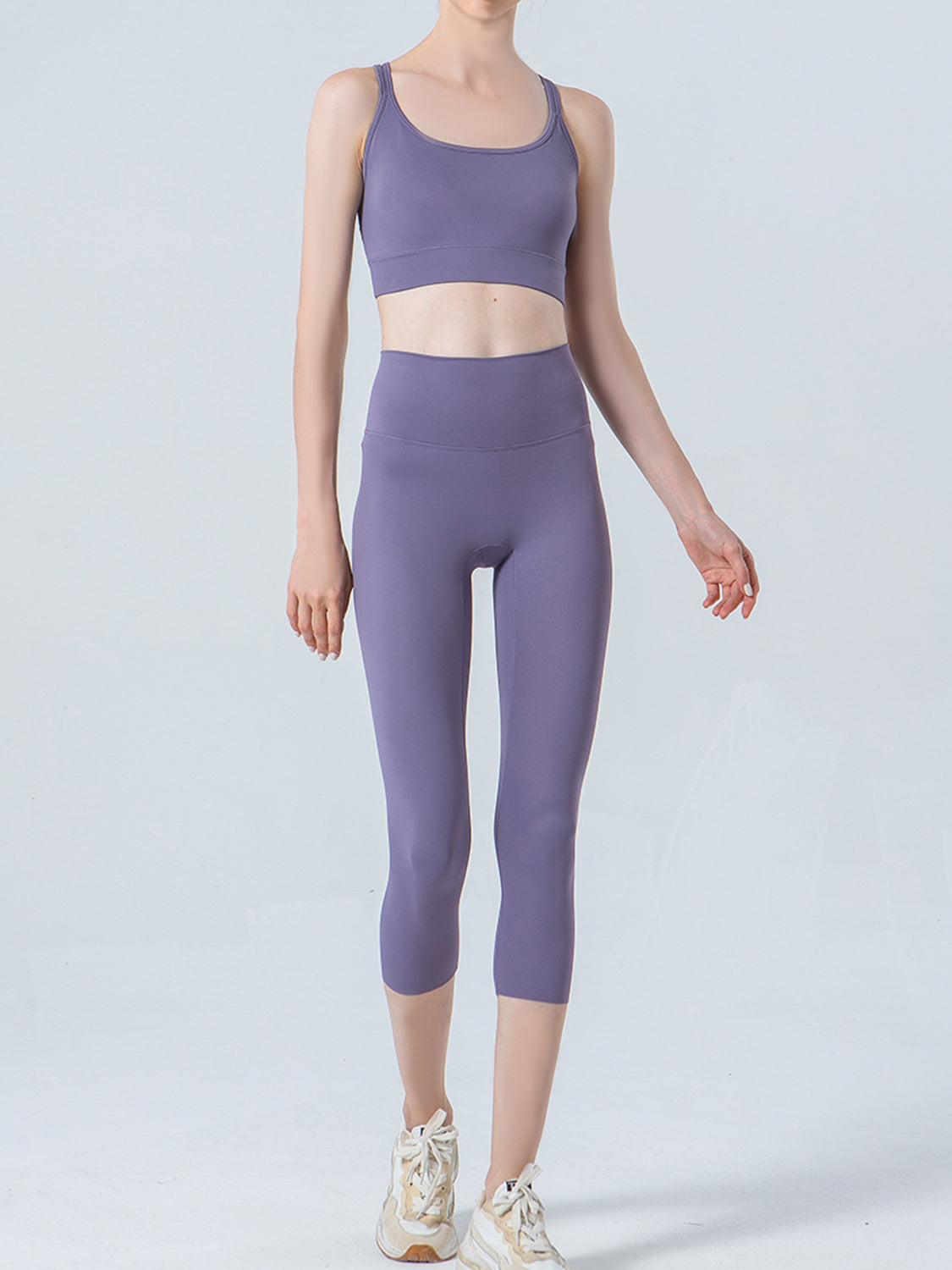 Wide Waistband Cropped Sports Leggings in Black for Women