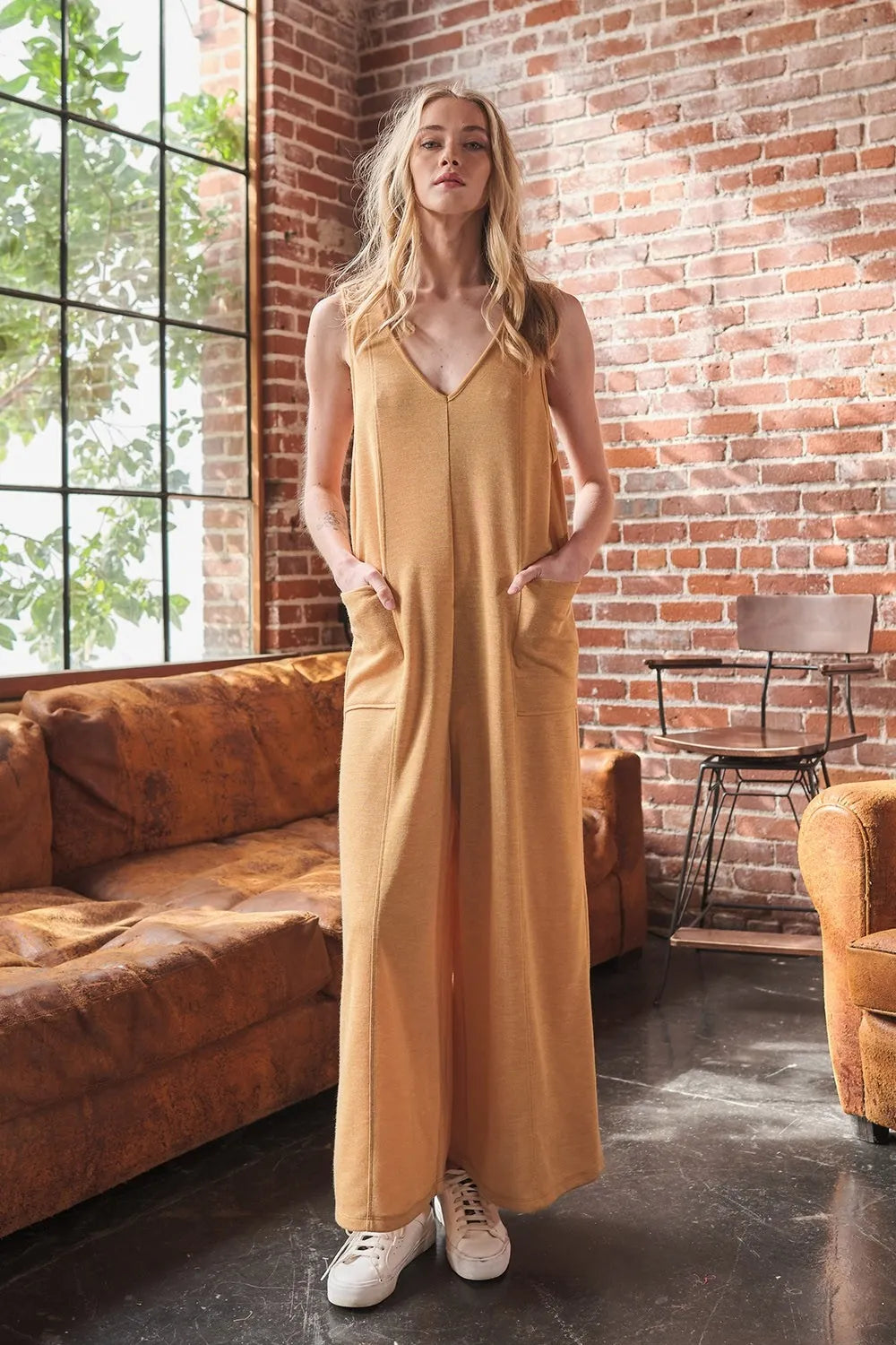 V-Neck Sleeveless Wide Leg Jumpsuit for Women