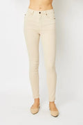 Plus Size Garment Dyed Tummy Control Skinny Jeans in Bone for Women