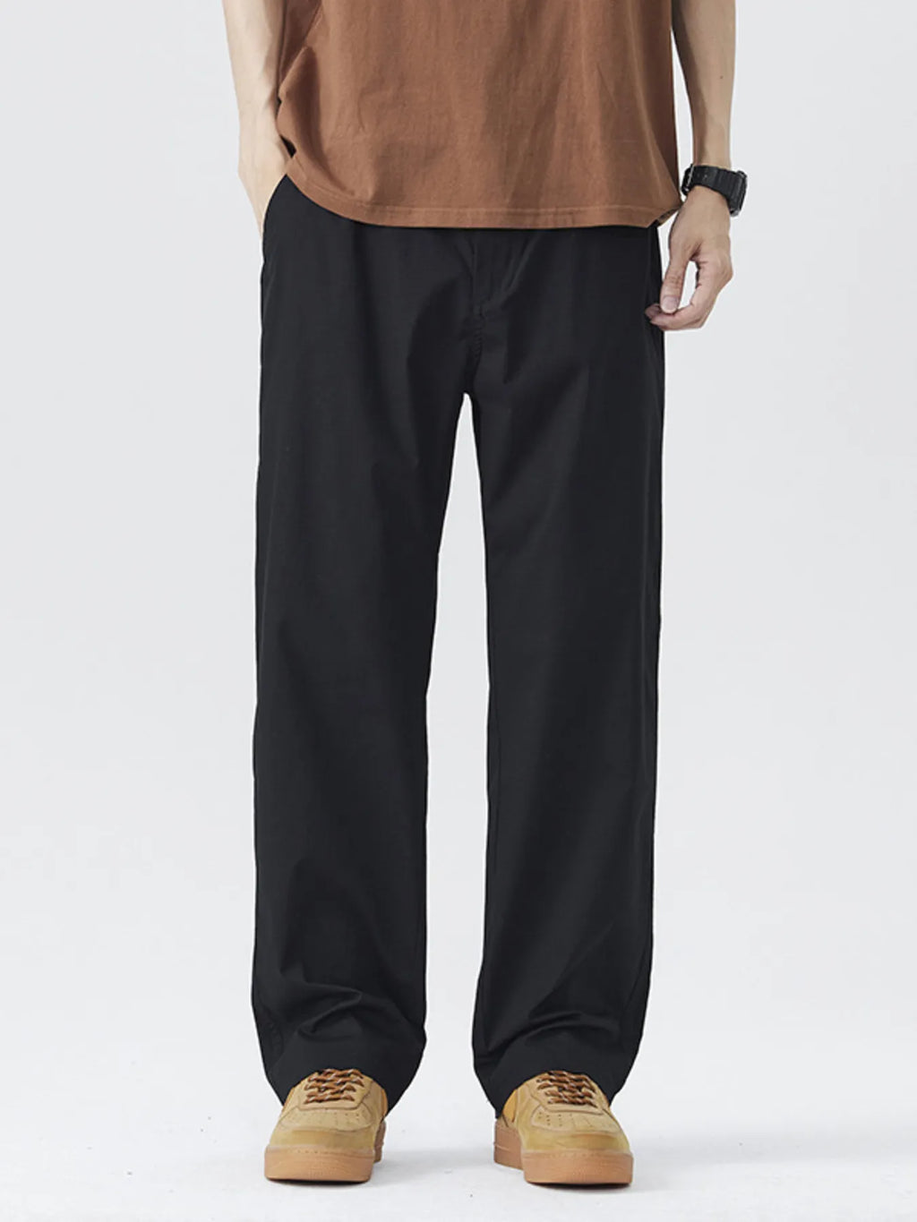 Casual Loose Fit Wide Leg Pants Plus Size in Light Khaki for Men