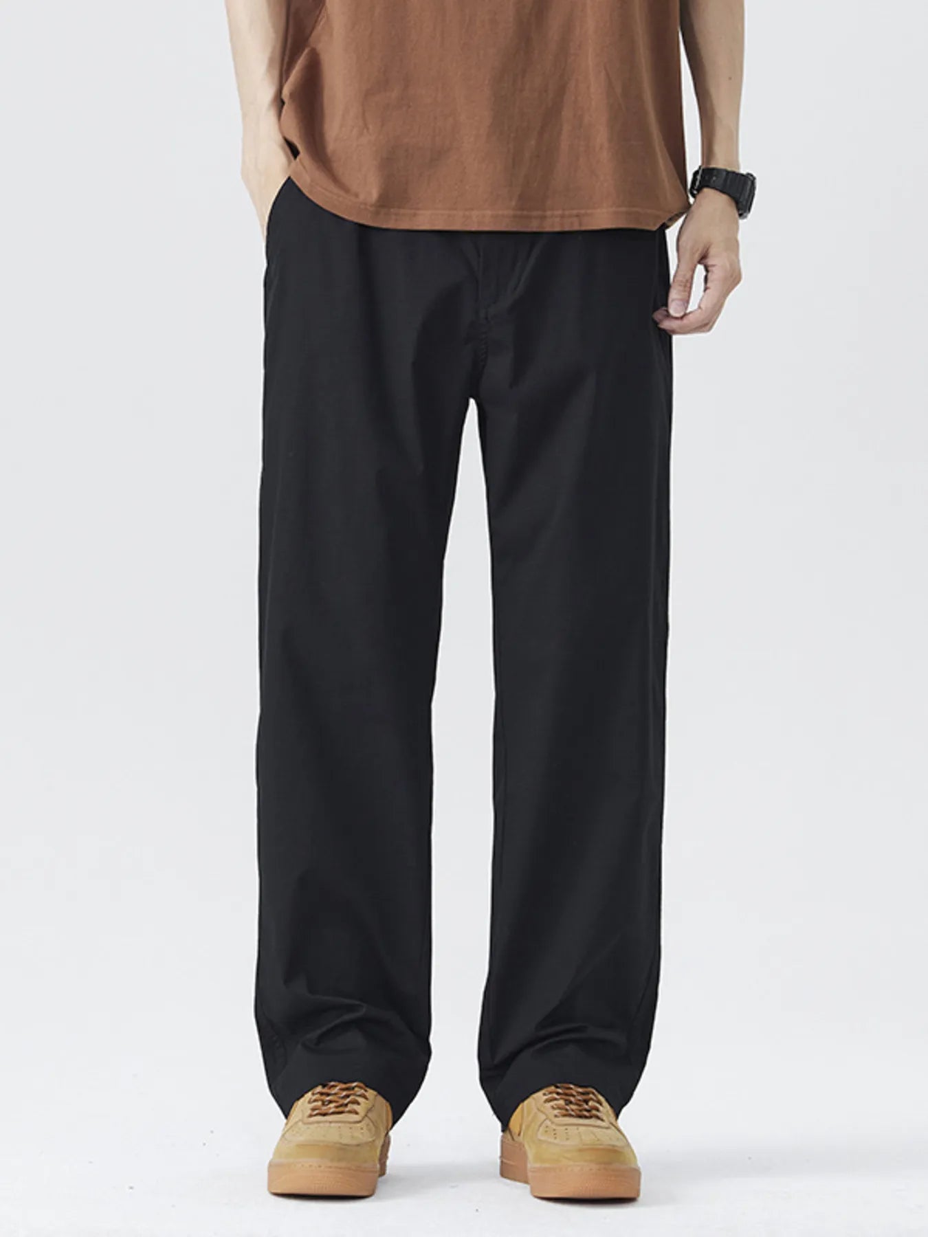 Casual Loose Fit Wide Leg Pants Plus Size in Light Khaki for Men
