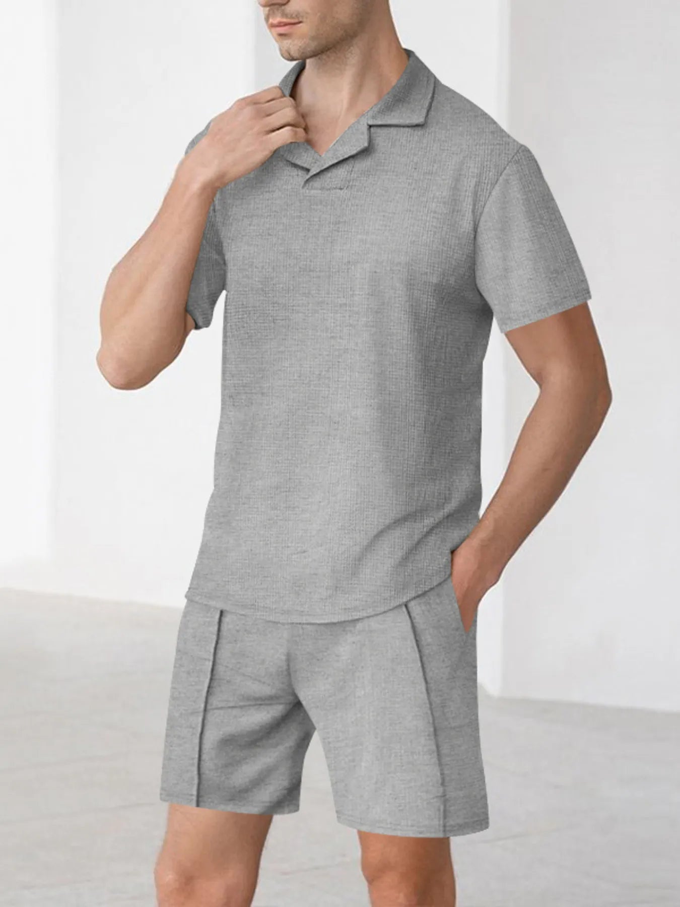 Short Sleeve Top and Shorts Matching Set Plus Size in Royal Blue for Men