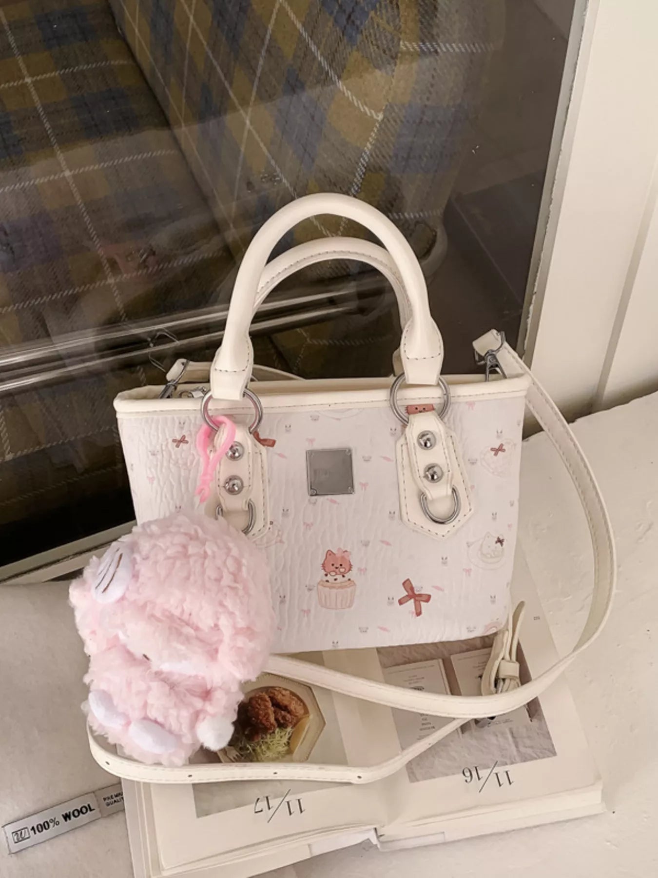 Plush Charm Patterned Crossbody Bag for Women