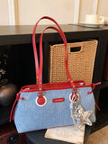 Denim Shoulder Bag with Star Charm in Light Blue for Women