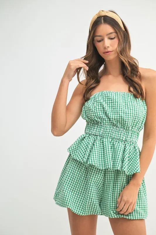 Gingham Tube Top and Shorts Set for Women