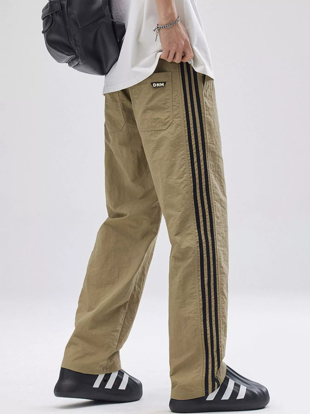 Side Striped Wide Leg Pants Plus Size in Black for Men