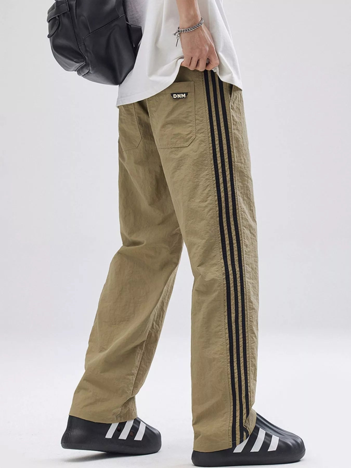 Side Striped Wide Leg Pants Plus Size in Black for Men