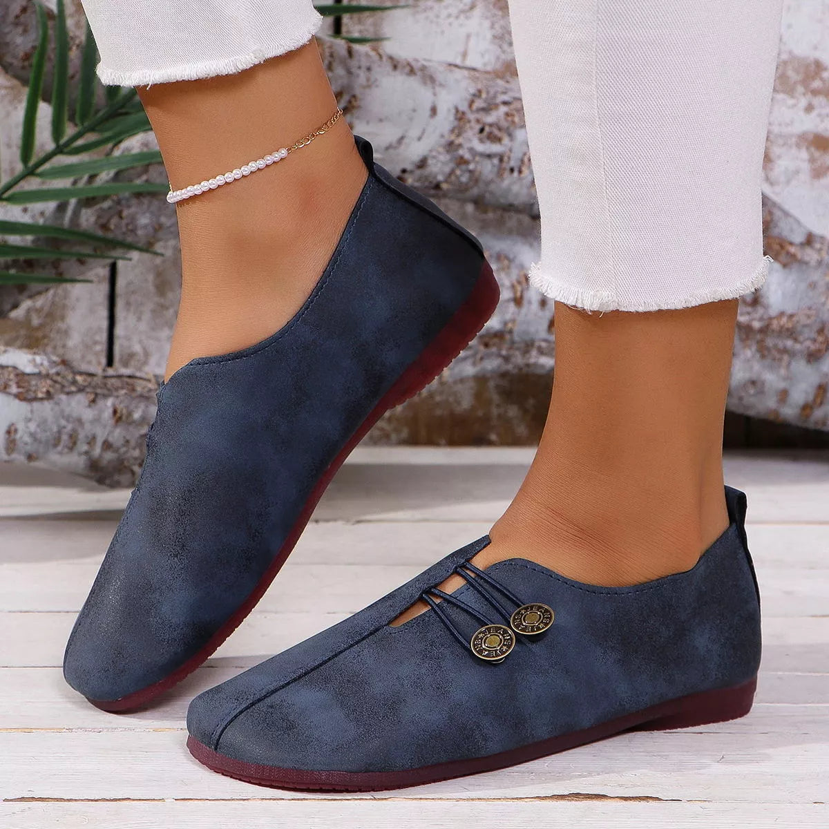 Round Toe Slip-Ons in Black for Women