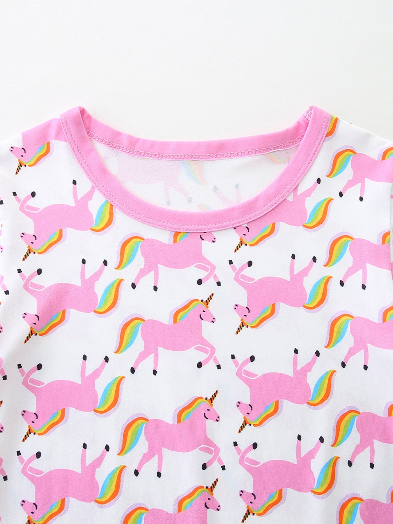 Unicorn Print Short Sleeve Tee and Shorts Set in Blush Pink for Girls