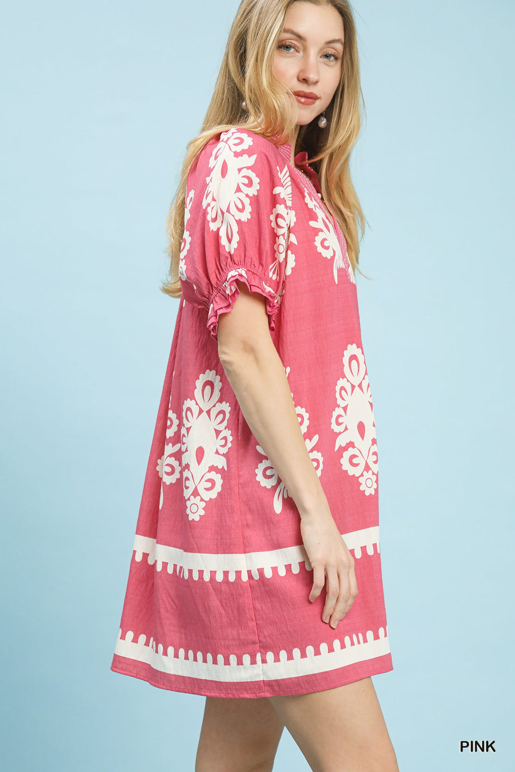 Two Tone Border Print Mini Dress in Pink for Women