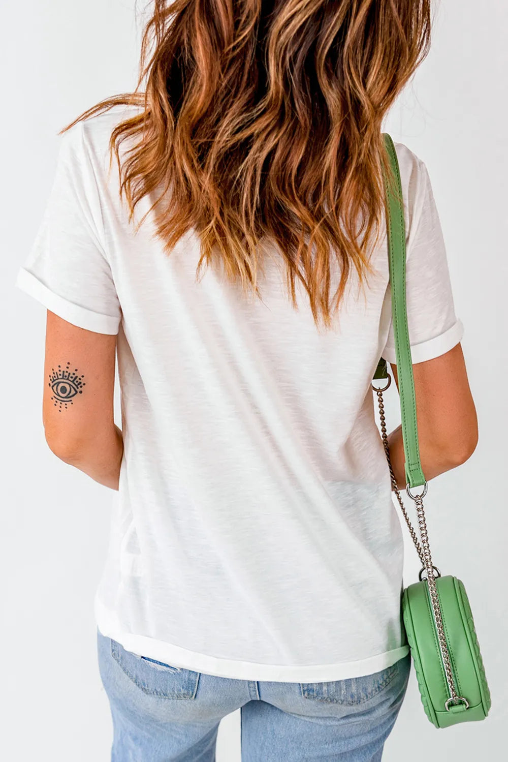 Star Round Neck Short Sleeve T-Shirt in White for Women