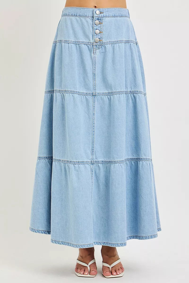 High Rise Ruffle Long Skirts in Light for Women