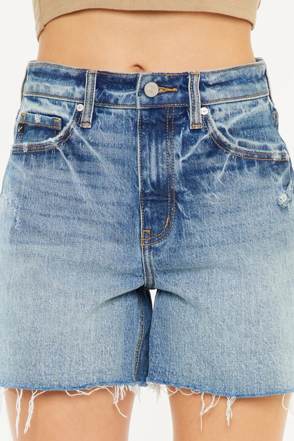 Plus Size Raw Hem High Waist Denim Shorts in Medium for Women