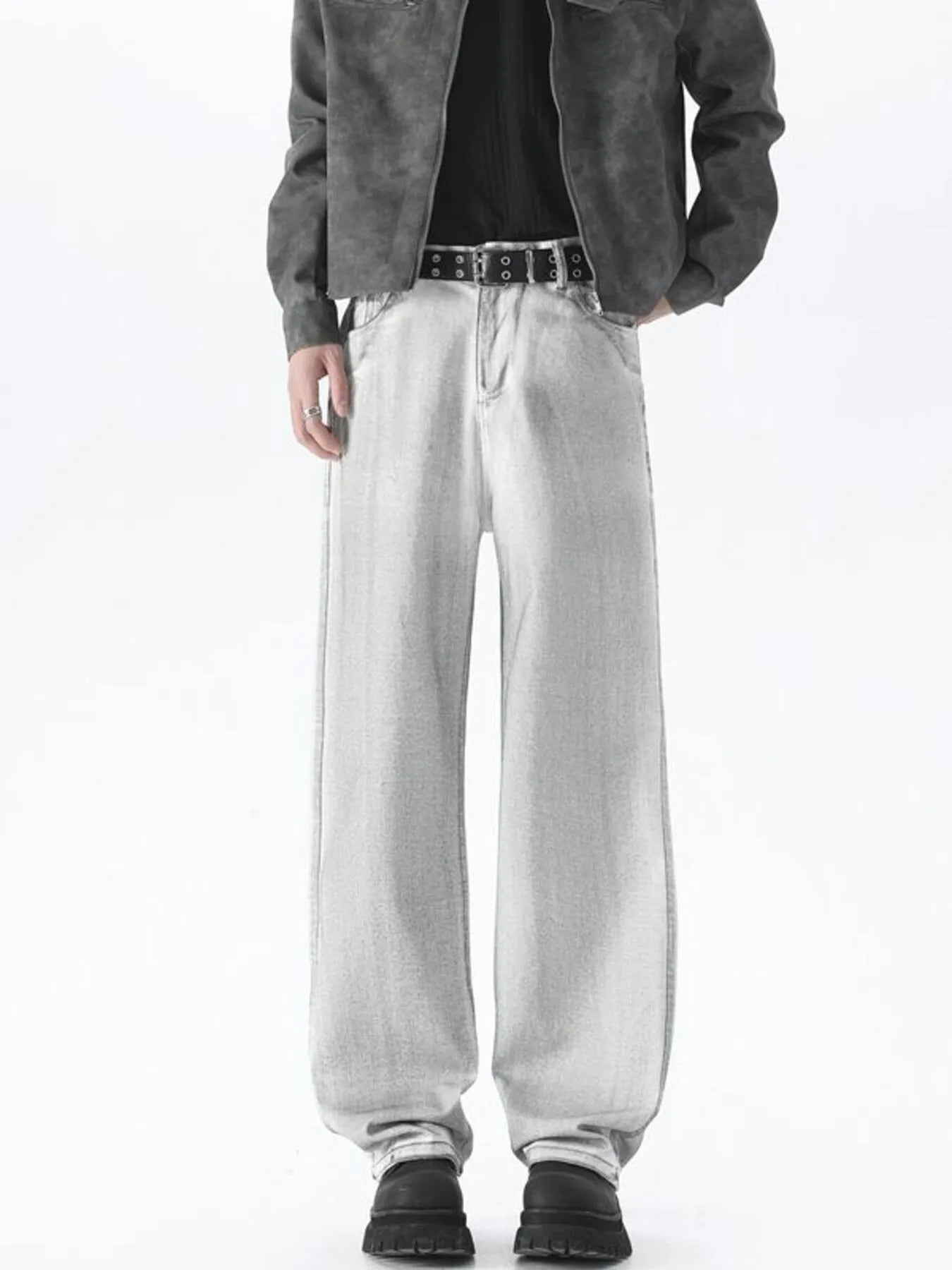 Plus Size Wide Leg High Waisted Jeans in White for Men