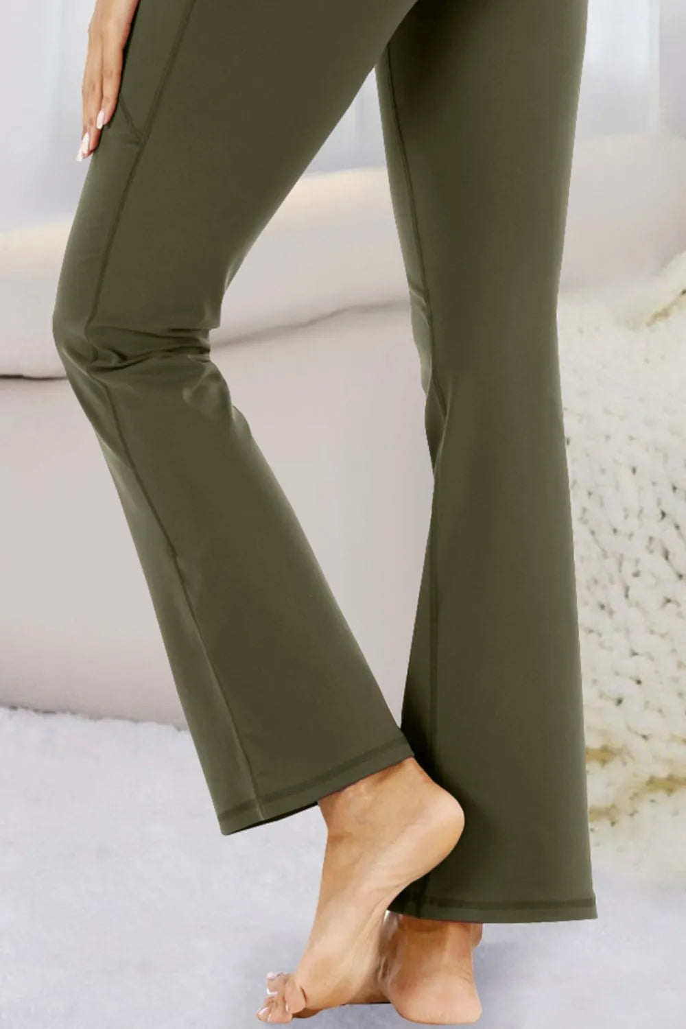 Pocketed High Waist Active Pants in Army Green for Women