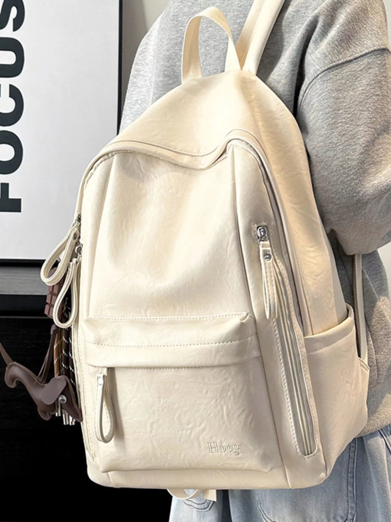 Leather Texture Backpack Bag for Women