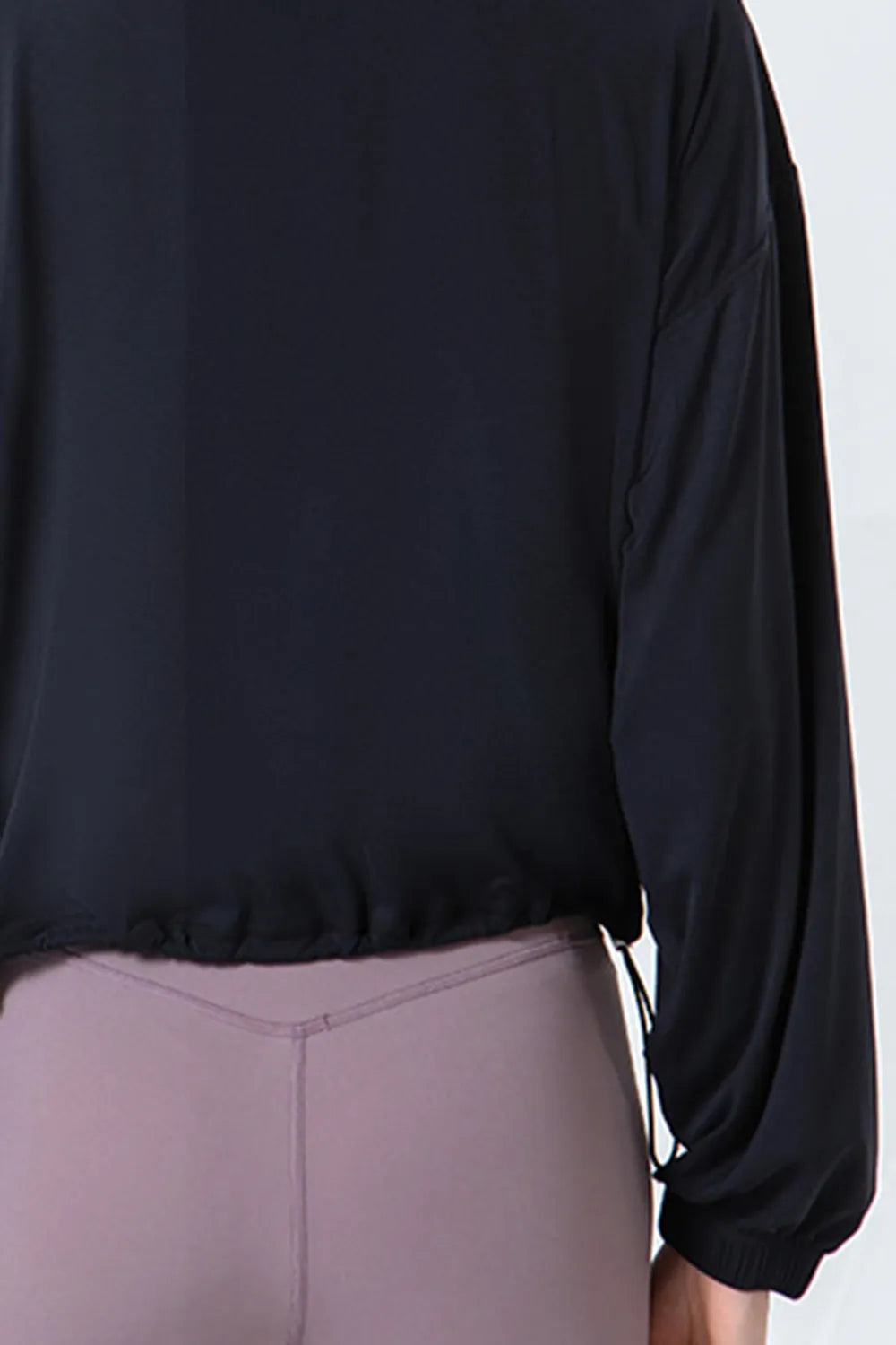 Drawstring Zip Up Dropped Shoulder Active Outerwear in Black for Women