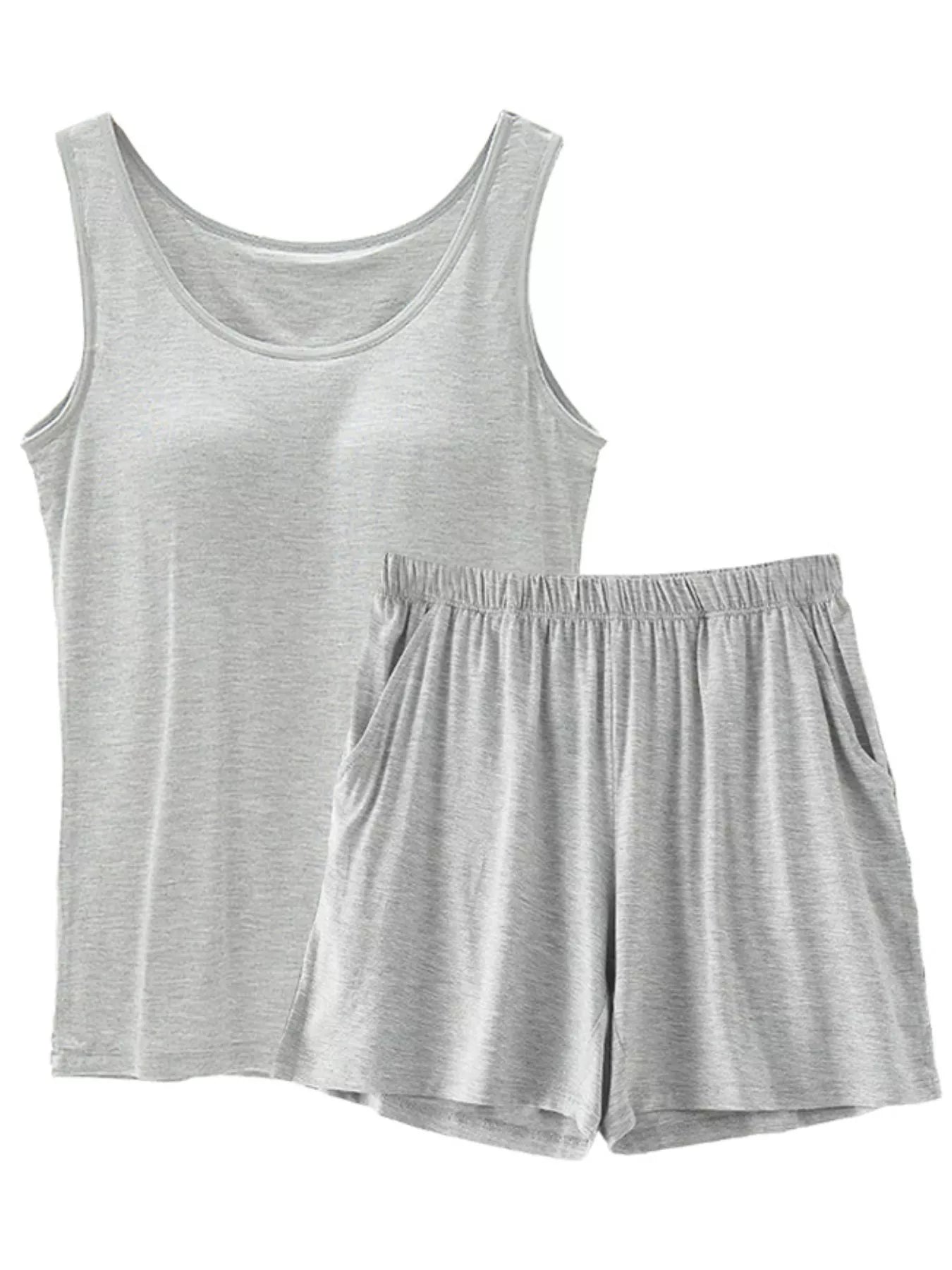 Plus Size Modal Padded Sleeveless Tank Top & Shorts Set in Light Blue for Women