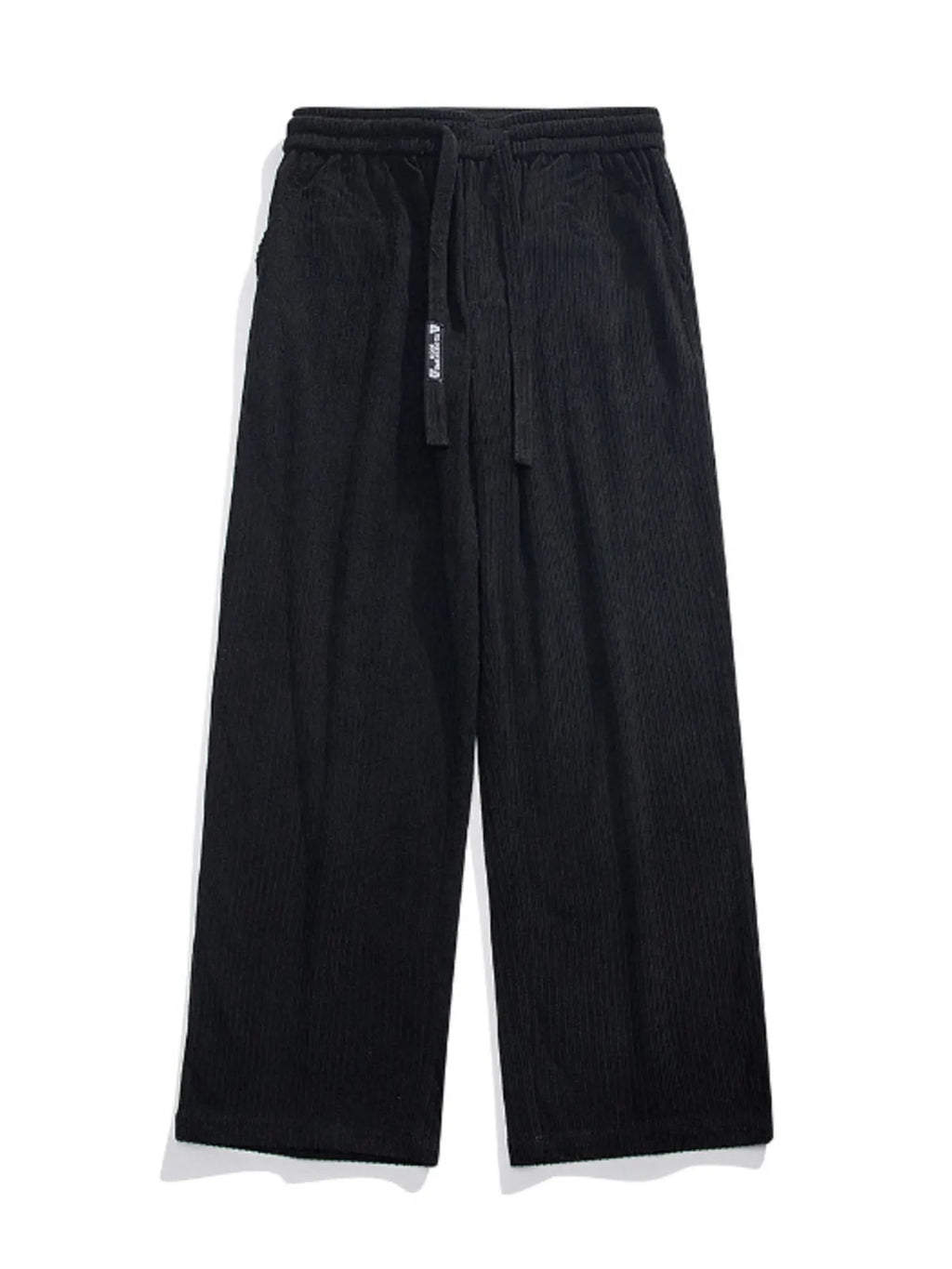Plus Size Corduroy Wide Leg Drawstring Pants in Black for Men