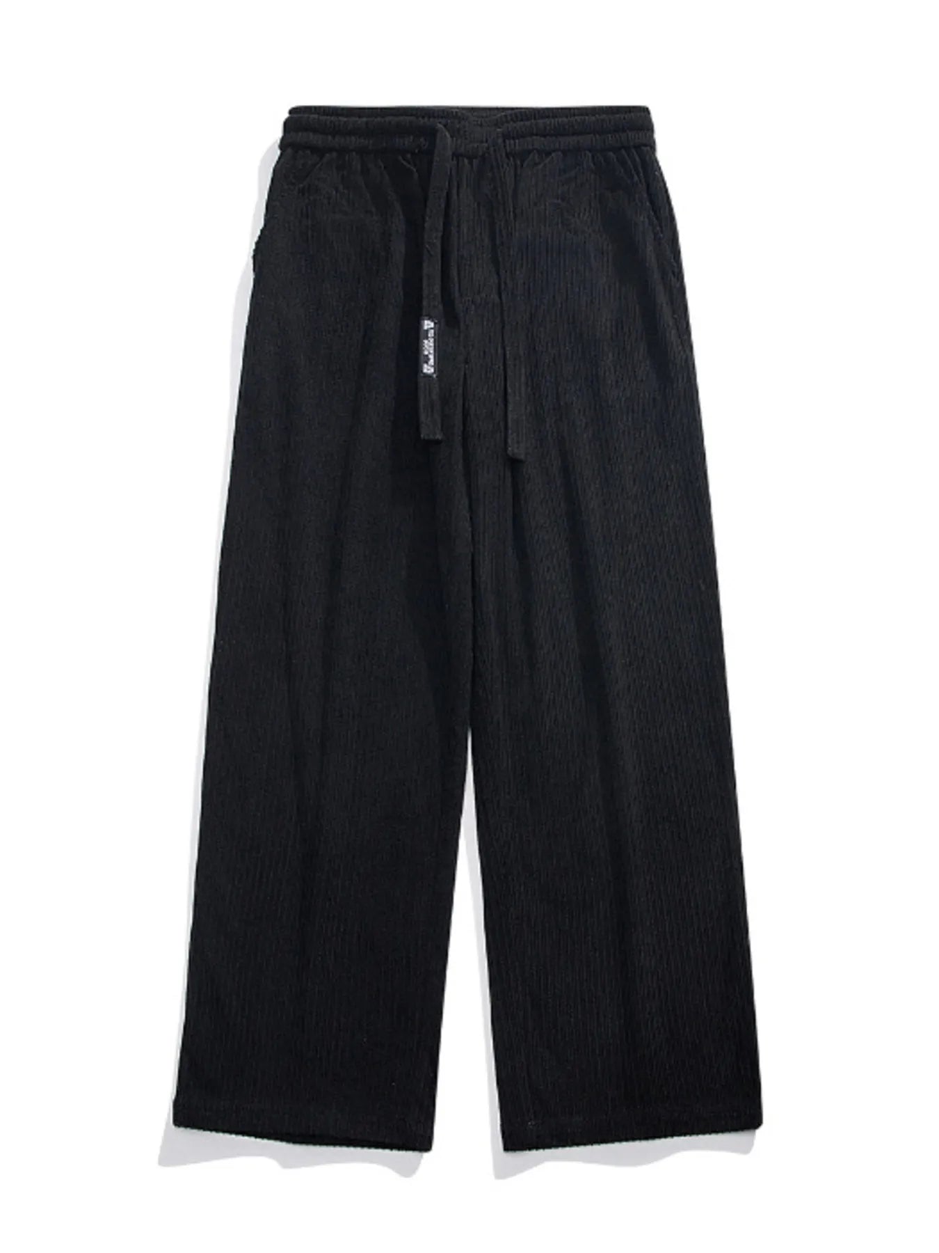 Plus Size Corduroy Wide Leg Drawstring Pants in Black for Men