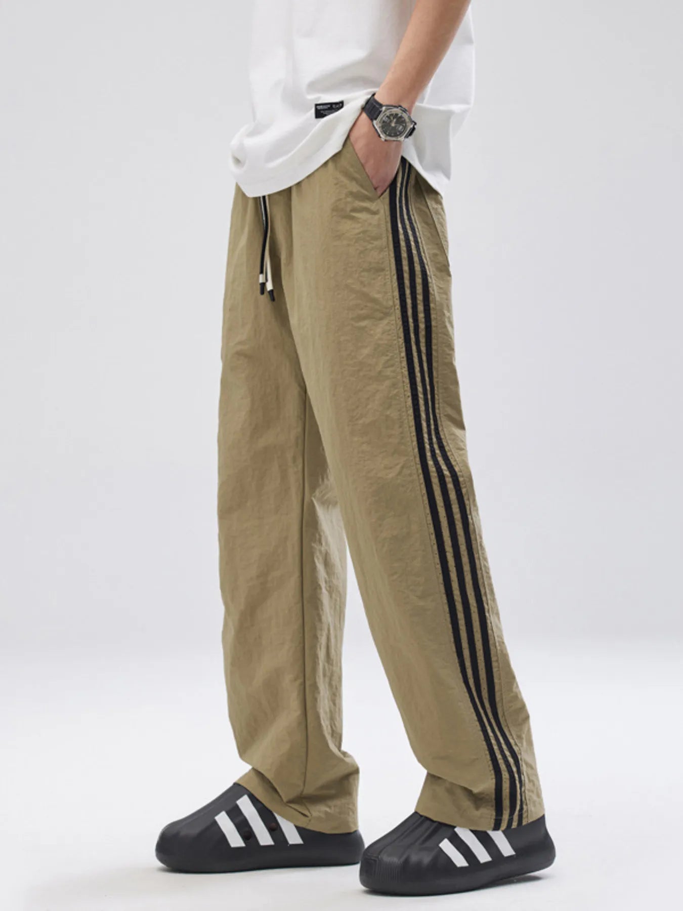 Side Striped Wide Leg Pants Plus Size in Black for Men