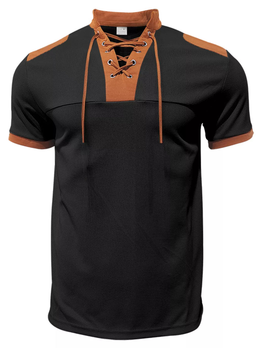 Lace-Up Collar Casual Top and Shorts Set Plus Size in Sapphire Blue for Men