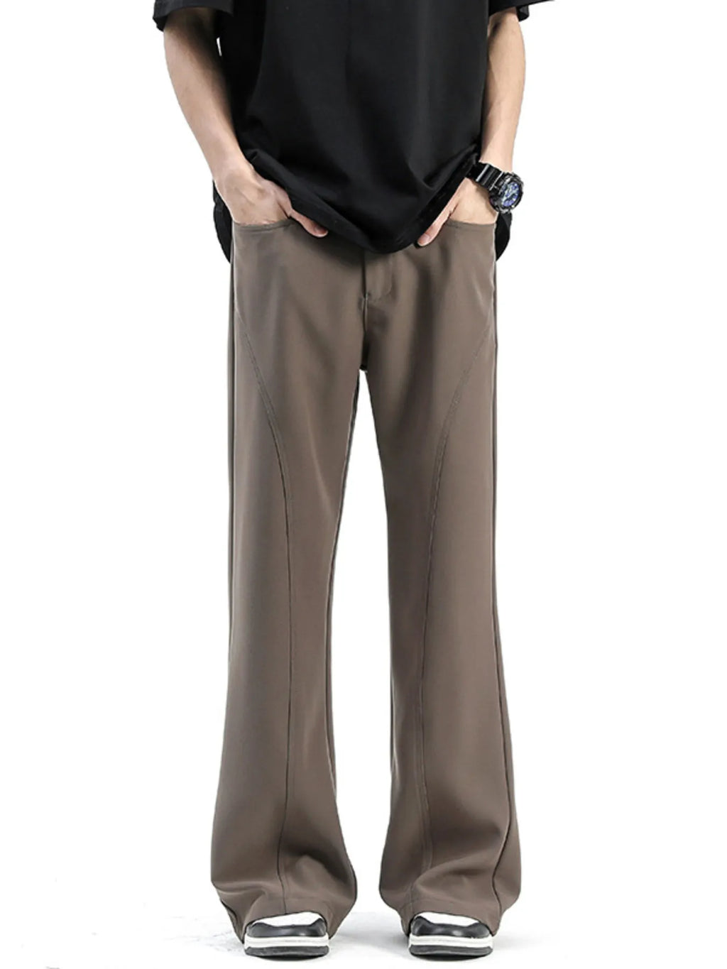 Relaxed Fit Flare Leg Pants Plus Size in Black for Men