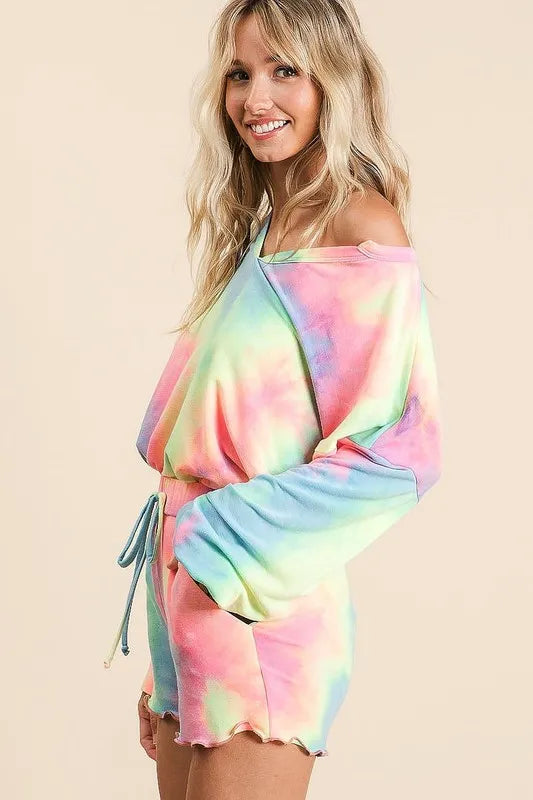 Tie Dye French Terry Top and Shorts Set for Women